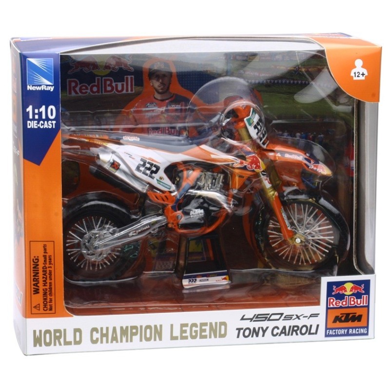 Мотоциклет NEWRAY RED BULL KTM RACING TEAM TONY CAIROLI Nr 222, метал и пластмаса, 1:10