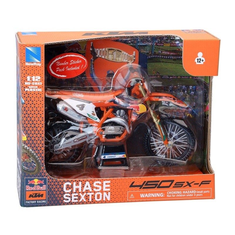 Мотоциклет NEWRМотоциклет NEWRAY RED BULL KTM 450 SX-F FACTORY RACING TEAM CHASE SEXTON Nr 1, метал и пластмаса, 1:12