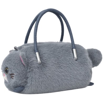 LEAN TOYS Плюшена чанта с цип,форма сиво коте, 20 см 2