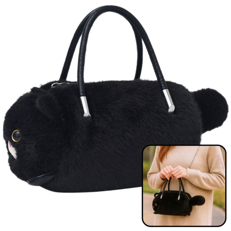 LEAN TOYS Плюшена чанта с цип,форма черно коте, 20 см