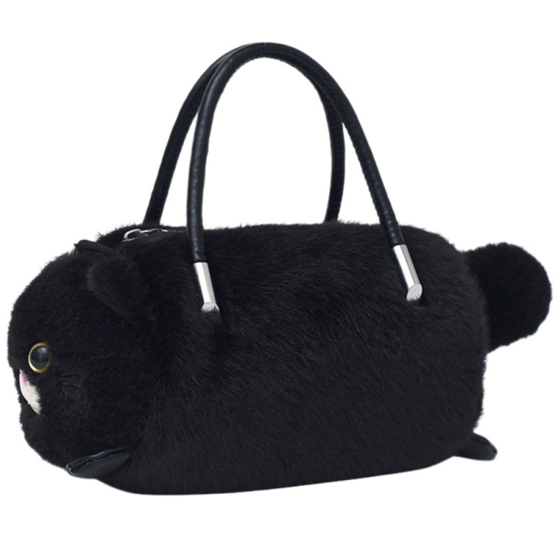 LEAN TOYS Плюшена чанта с цип,форма черно коте, 20 см