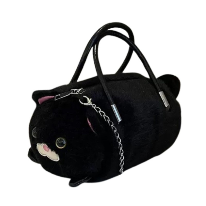 LEAN TOYS Плюшена чанта с цип,форма черно коте, 20 см