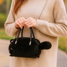 LEAN TOYS Плюшена чанта с цип,форма черно коте, 20 см