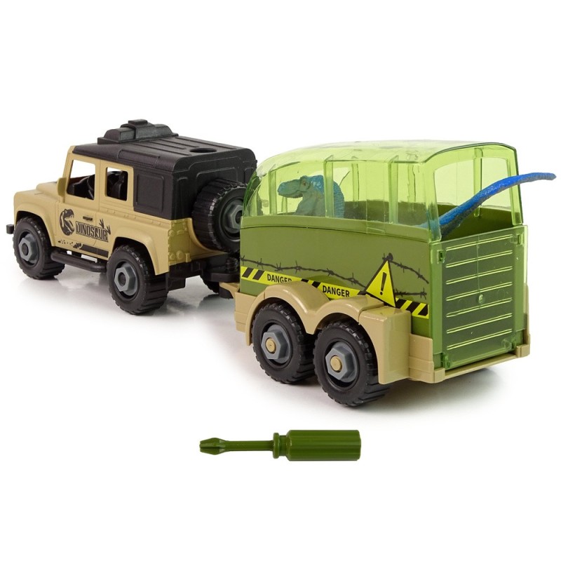 LEAN TOYS Джип с ремарке и динозавър, инструмент за сглобяване