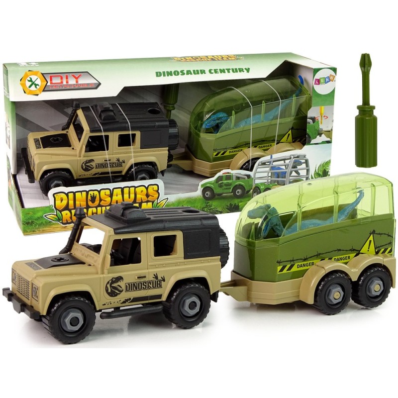 LEAN TOYS Джип с ремарке и динозавър, инструмент за сглобяване