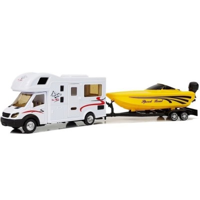 LEAN TOYS Кемпер с жълта лодка, фрикция,метал,мащаб 1:48 2