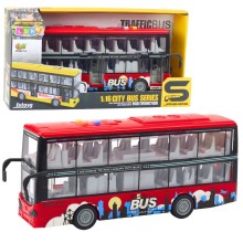 LEAN TOYS Двуетажен автобус с фрикция, звуци, светлини,червен, мащаб 1:16