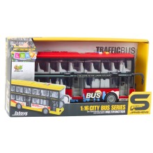 LEAN TOYS Двуетажен автобус с фрикция, звуци, светлини,червен, мащаб 1:16