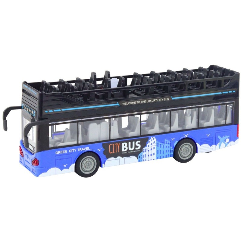LEAN TOYS Двуетажен автобус с фрикция, звуци, светлини, открит, мащаб1:16