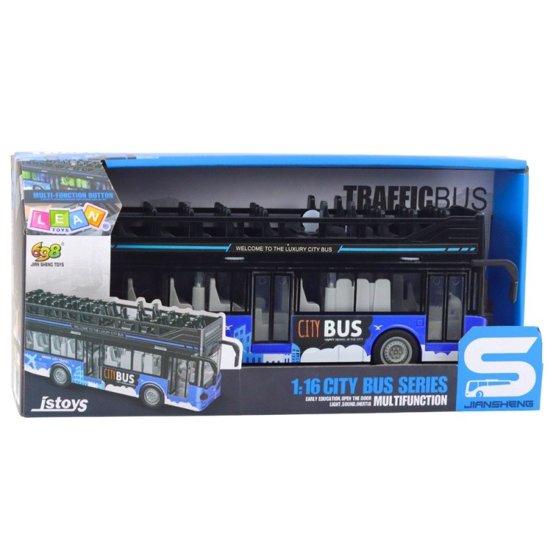 LEAN TOYS Двуетажен автобус с фрикция, звуци, светлини, открит, мащаб1:16