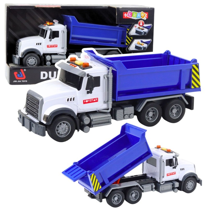 LEAN TOYS Самосвал с фрикция, звуци и светлини, синьо-бял,30 см
