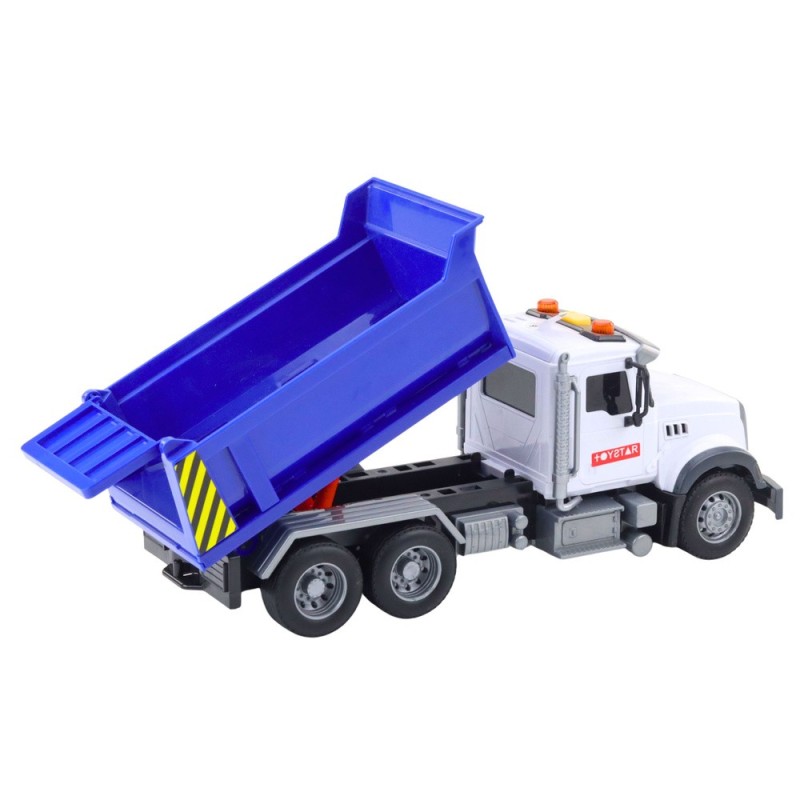 LEAN TOYS Самосвал с фрикция, звуци и светлини, синьо-бял,30 см
