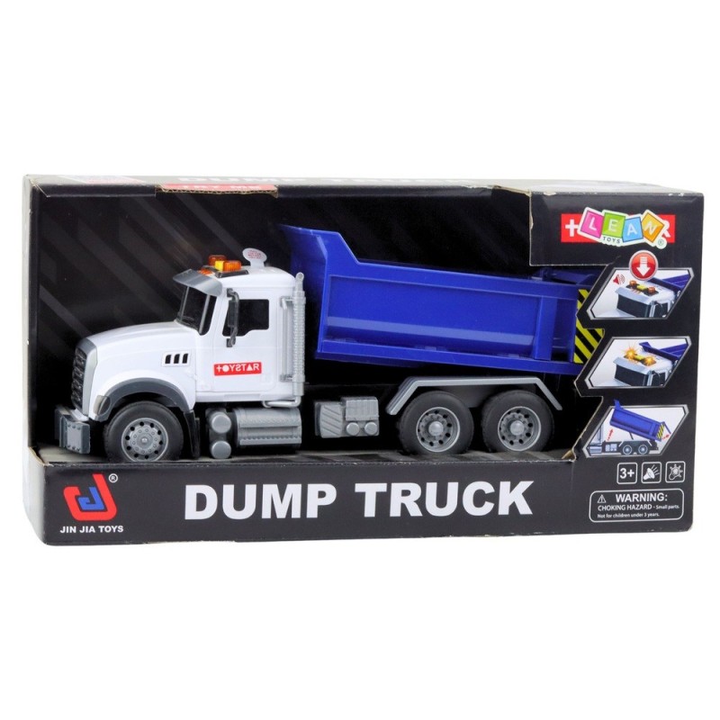 LEAN TOYS Самосвал с фрикция, звуци и светлини, синьо-бял,30 см