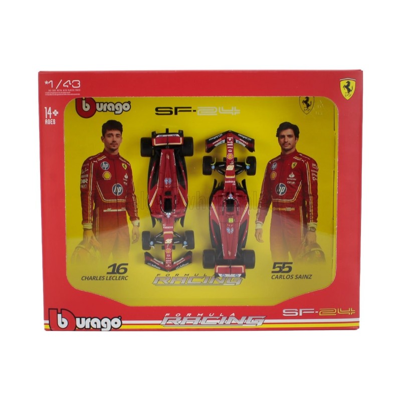 Метален автомобил BURAGO - 1/43 - FERRARI SET F1 2X SF-24 TEAM SCUDERIA FERRARI SEASON 2024