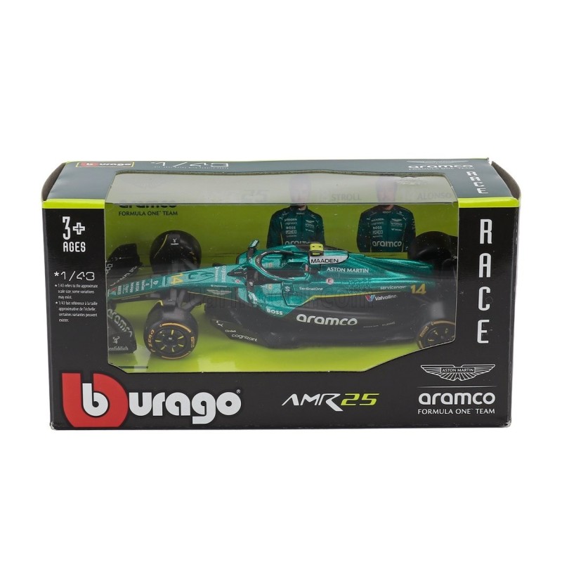 Метален автомобил BURAGO - 1/43 - ASTON MARTIN F1 AMR25 TEAM ARAMCO N 14 FERNANDO ALONSO