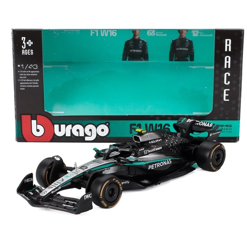 Метален автомобил BURAGO - 1/43 - MERCEDES GP F1 W16 TEAM AMG PETRONAS GEORGE RUSSELL