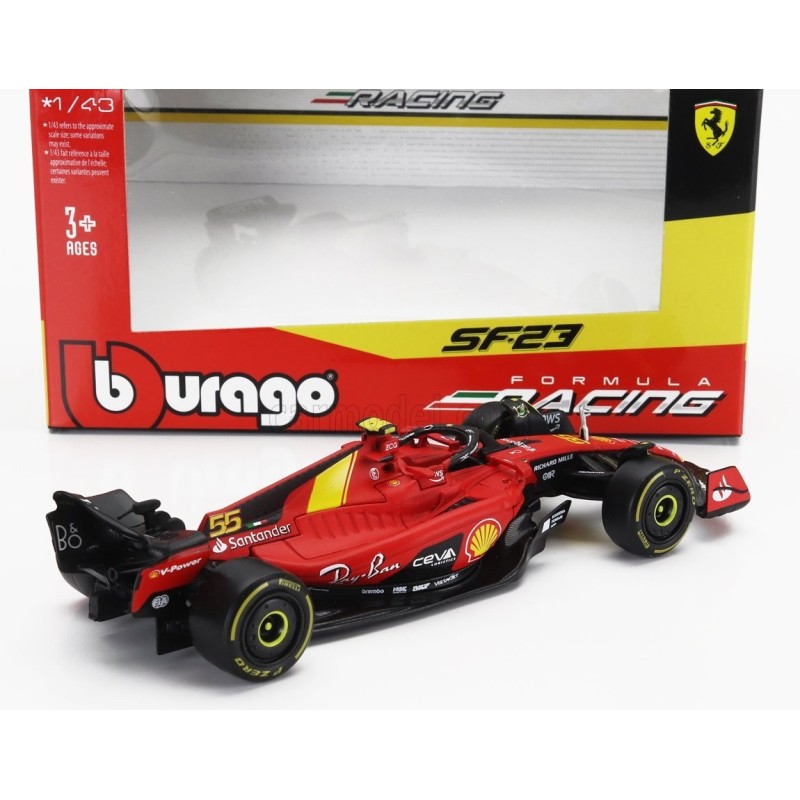 Метален автомобил BURAGO - 1/43 - FERRARI F1 SF-23 TEAM SCUDERIA FERRARI N 55 CARLOS SAINZ