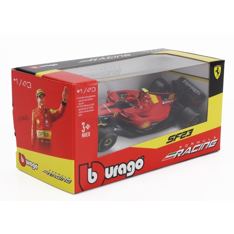 Метален автомобил BURAGO - 1/43 - FERRARI F1 SF-23 TEAM SCUDERIA FERRARI N 55 CARLOS SAINZ