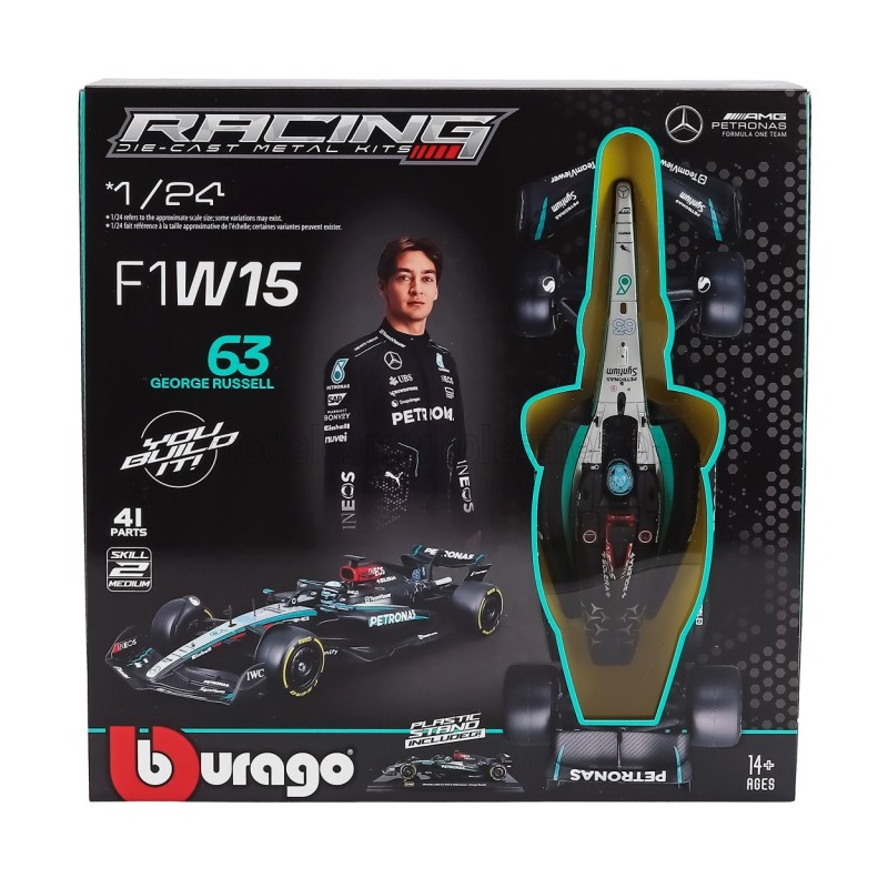Метален автомобил за сглобяване BURAGO - 1/24 - MERCEDES GP F1 W15 EQ PERFORMANCE TEAМ - GEORGE RUSSELL