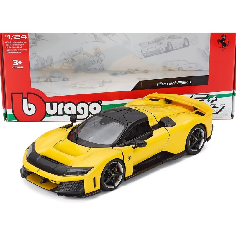 Метален автомобил BURAGO - 1/24 - FERRARI F80, жълт