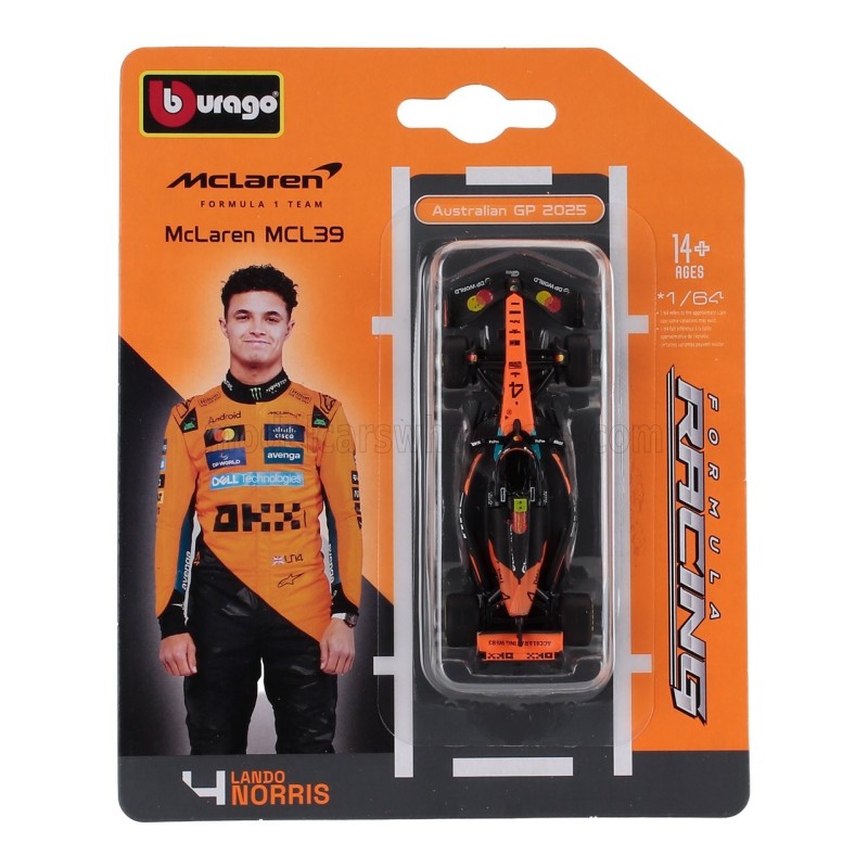 Метален автомобил BURAGO - 1/64 - McLAREN - F1 MCL39 TEAM MCLAREN N 4 WORLD CHAMPION SEASON 2025 LANDO NORRIS