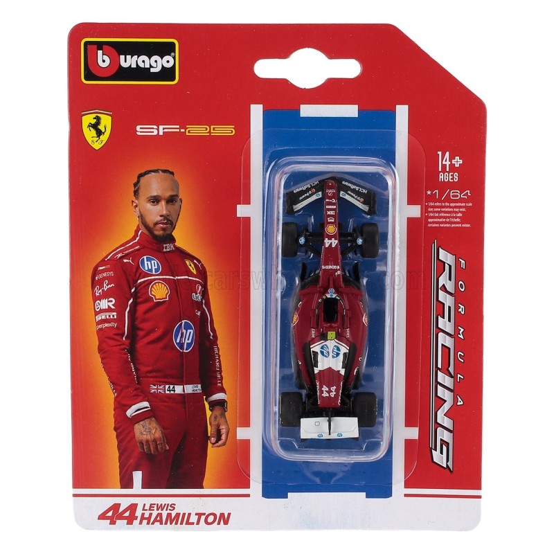 Метален автомобил BURAGO-1/64 - F1 SF-25 TEAM SCUDERIA FERRARI HP N 44 SEASON 2025 LEWIS HAMILTON