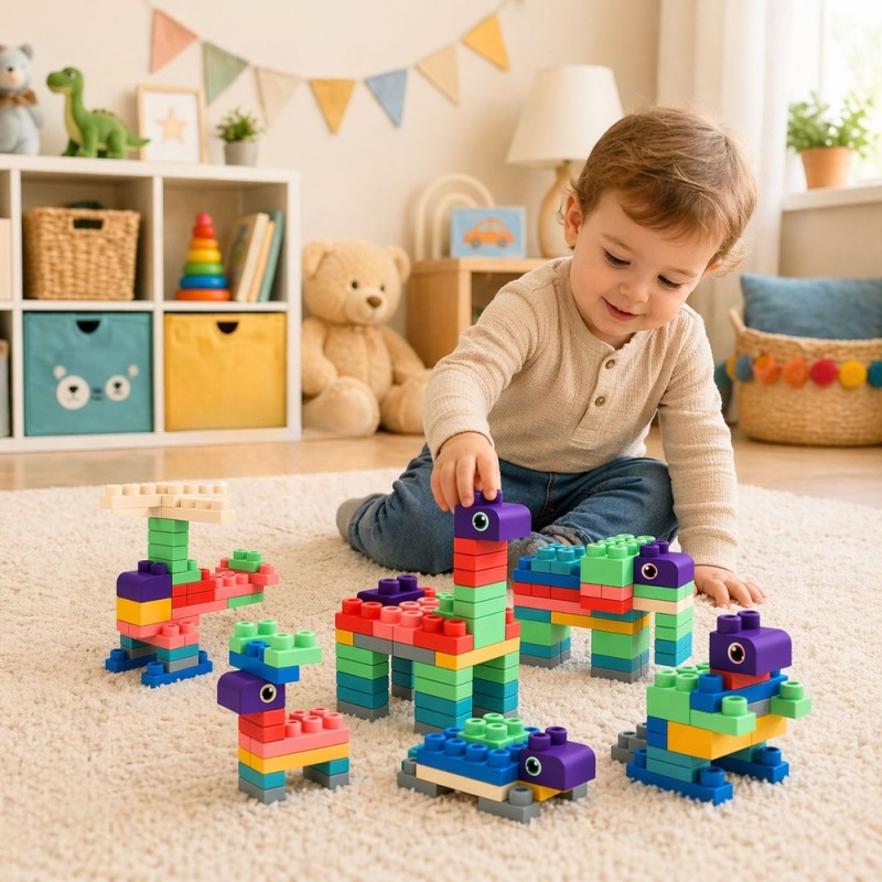 К-т меки сензорни силиконови строителни блокчета, цветни, 80 бр.