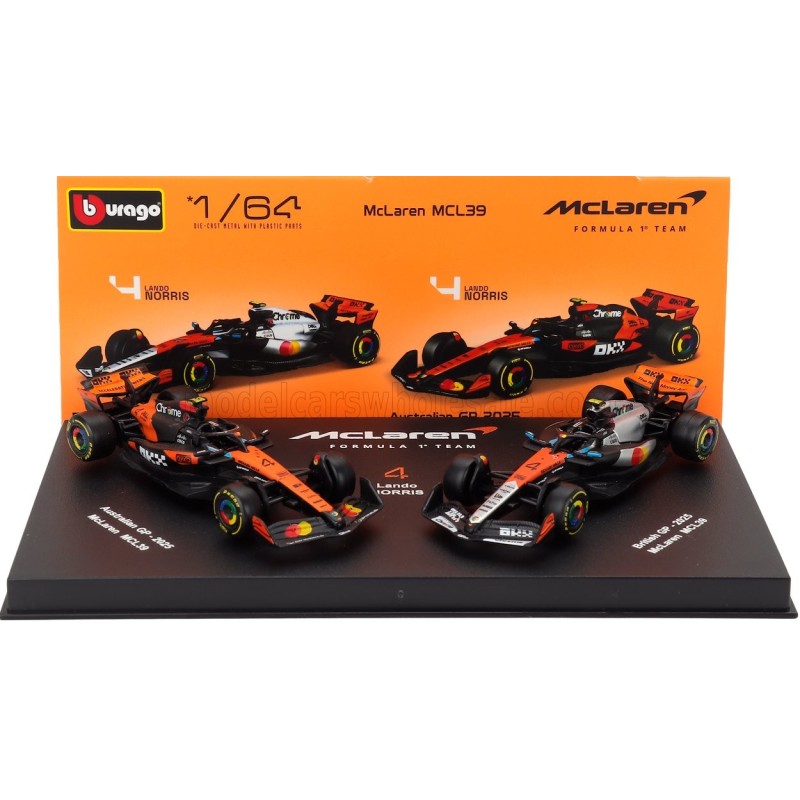 Метален автомобил BURAGO - 1/64 - McLAREN SET F1 MCL39 TEAM McLAREN
